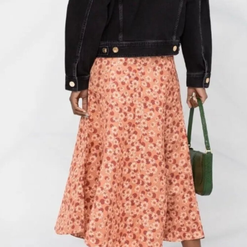 NWT Sandro Pascaline Floral & Polka Dot Midi Skirt in Antique Rose L $ 340 - Picture 3 of 13